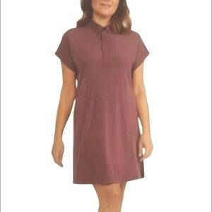 Hi-Tec Women's Short Sleeve Active Mini Dress Burgundy Sz L Pocket Collared EUC